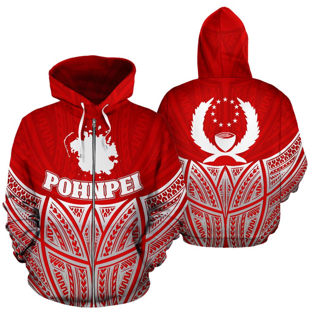 Pohnpei Polynesian Zip up Hoodie Red Pride Map and Seal Unisex Red - Polynesian Pride