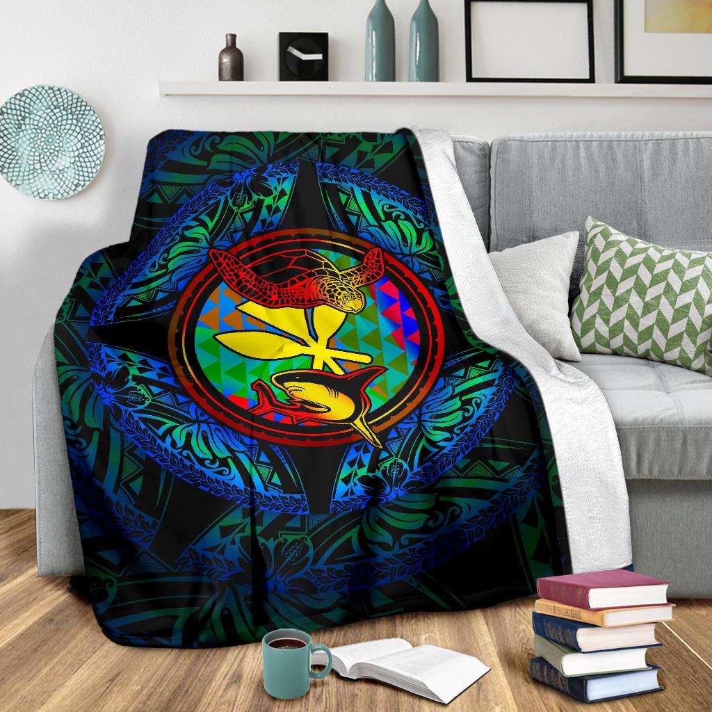 Polynesian Hawaii Premium Blanket - Colorful Turtle Shark - Polynesian Pride