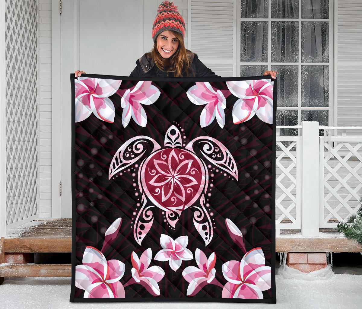 Hawaiian Pinky Turtle Plumeria Quilt - Polynesian Pride