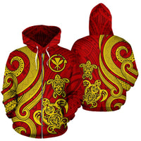 Polynesian Hawaii (Kanaka Maoli) Zip up Hoodie Red Tentacle Turtle Unisex Red Yellow - Polynesian Pride