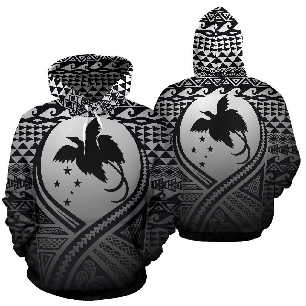 Papua New Guinea All Over Hoodie Lift up Black Unisex Black - Polynesian Pride