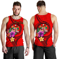 Fiji Polynesian Custom Personalised Men's Tank Top - Floral With Seal Red Red - Polynesian Pride
