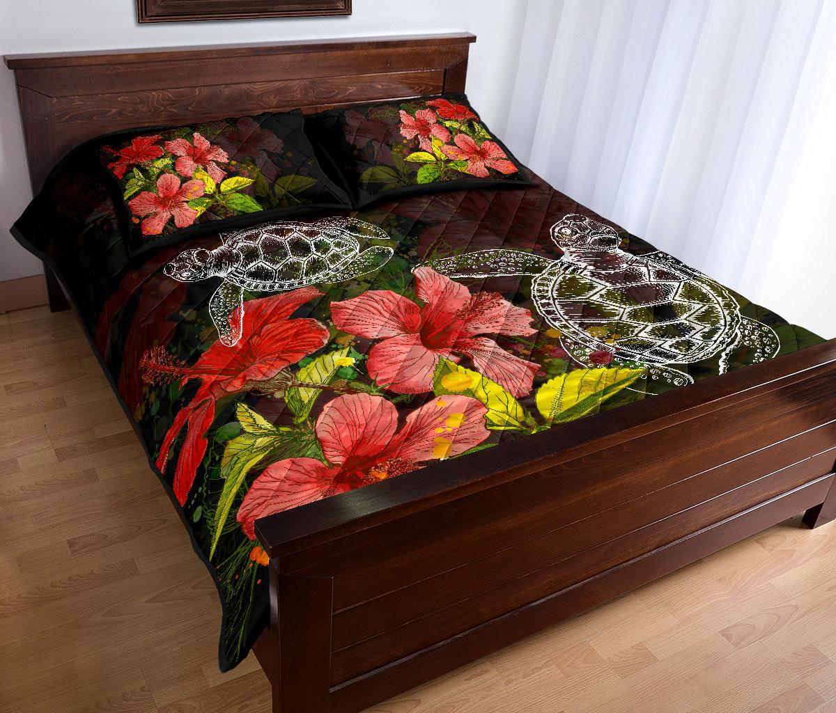 Hawaii Turtle Hibiscus Tree Quilt Bed Set - Polynesian Pride