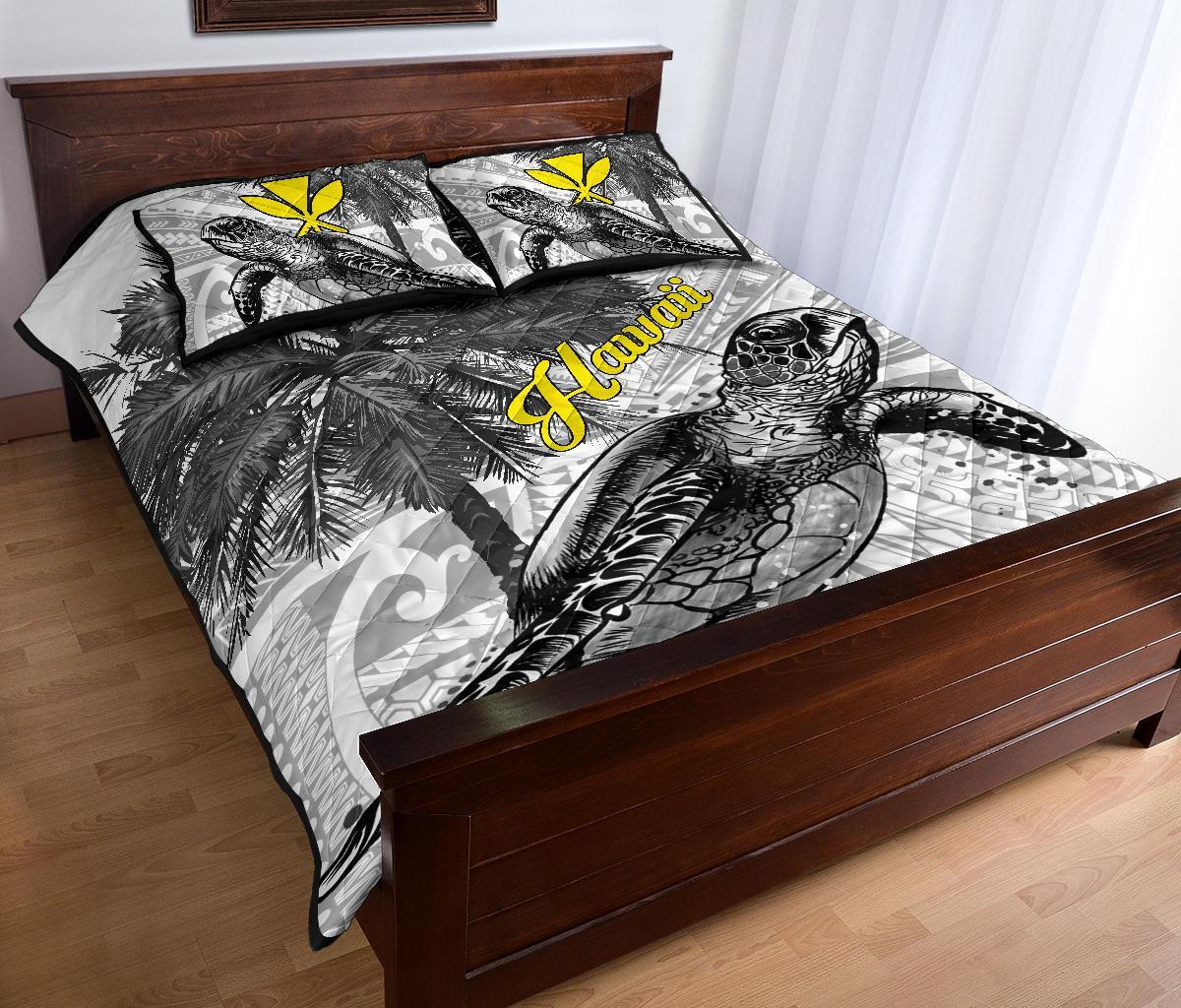 Hawaii Quilt Bed Set - Turtle Palm Tree White - Polynesian Pride