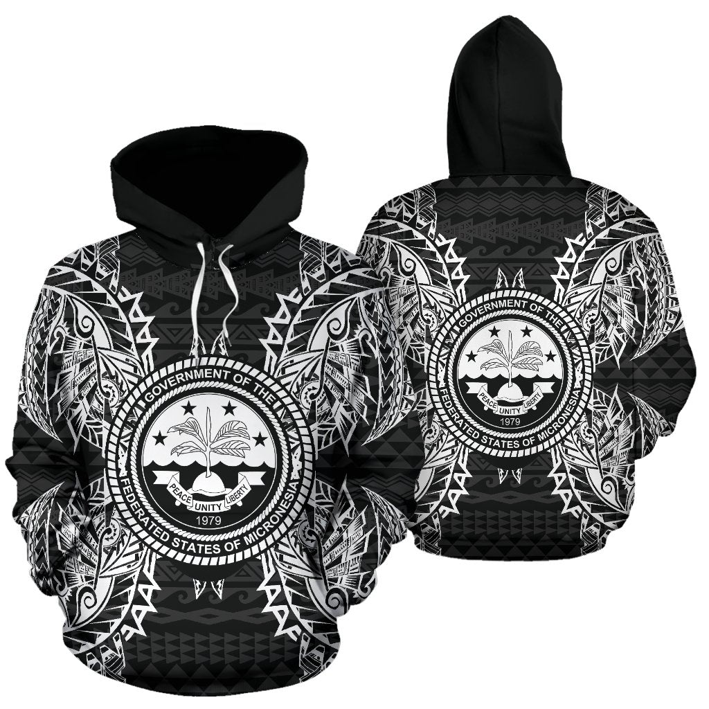 Federated States of Micronesian ll Over Hoodie Map Black Unisex Black - Polynesian Pride
