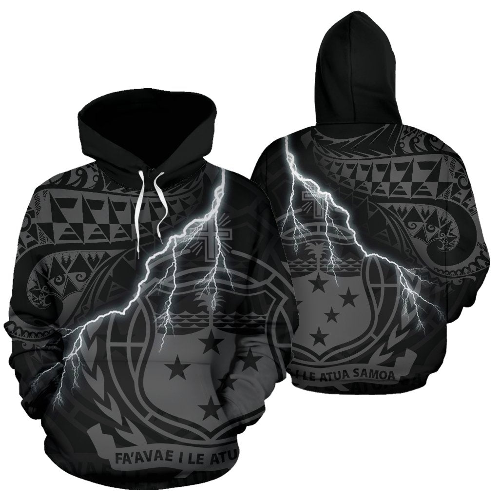 Samoa Polynesian Hoodie Lighting Thunder Unisex Black - Polynesian Pride