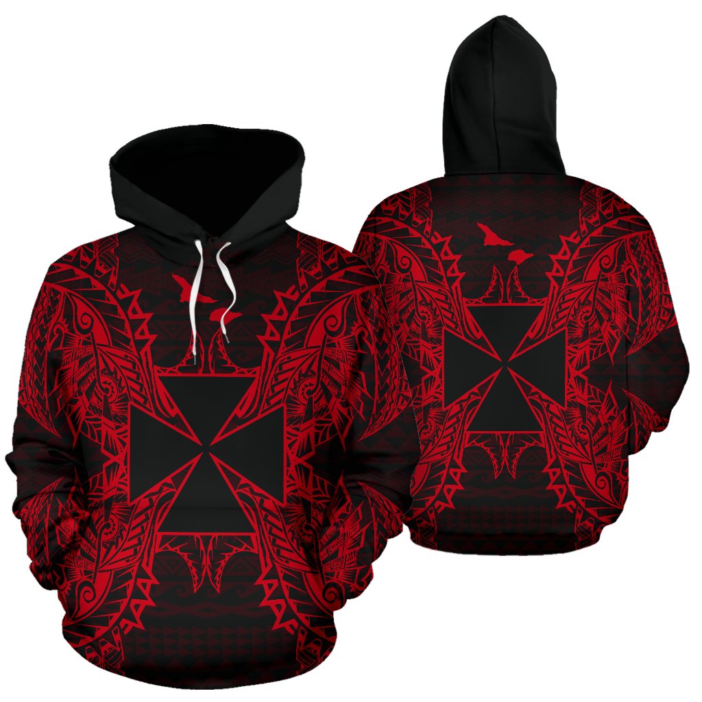 Wallis nd Futuna Polynesian ll Over Hoodie Map Red Unisex Red - Polynesian Pride