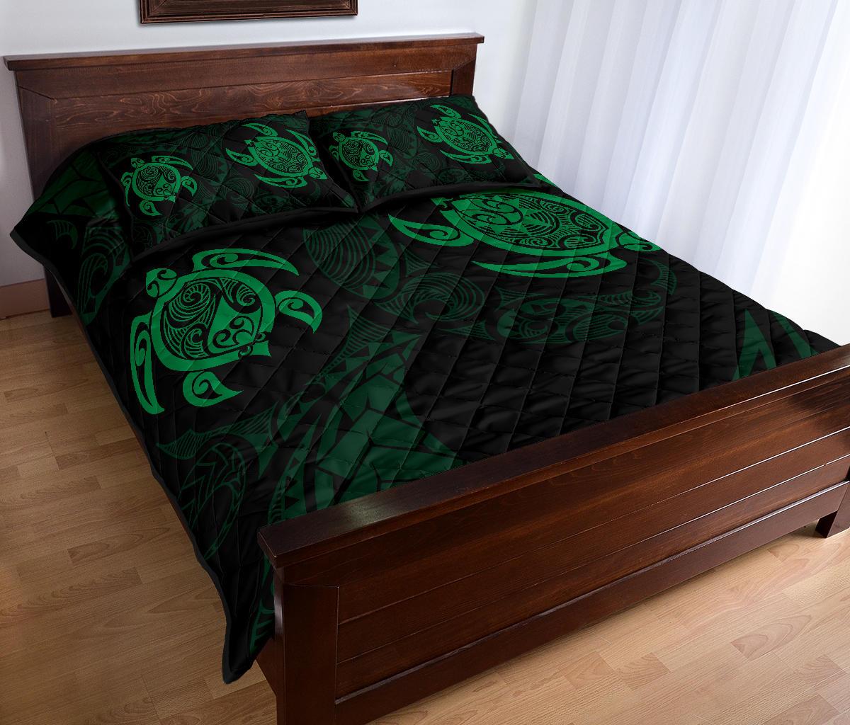 Hawaii Polynesian Turtle Quilt Bed Set Bed Set Green - Polynesian Pride