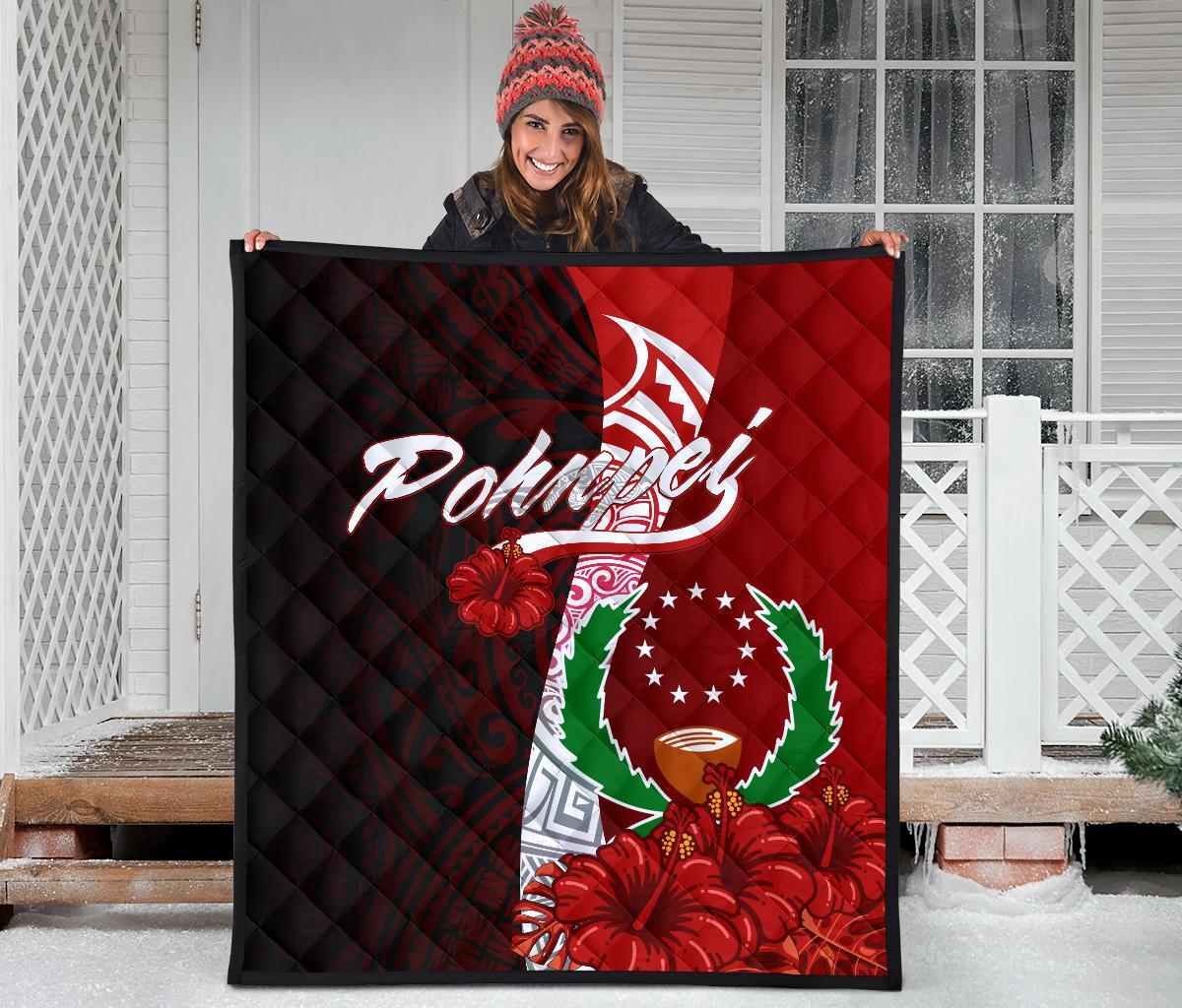 Pohnpei Micronesia Premium Quilt - Coat Of Arm With Hibiscus - Polynesian Pride