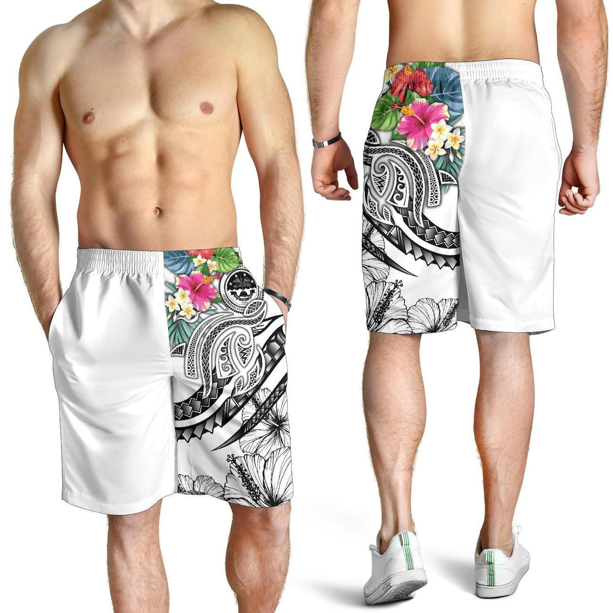 FSM Polynesian Men's Shorts - Summer Plumeria (White) - Polynesian Pride