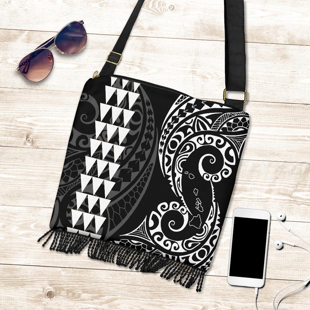 Hawaii Map Polynesian Crossbody Boho Handbag White - Polynesian Pride