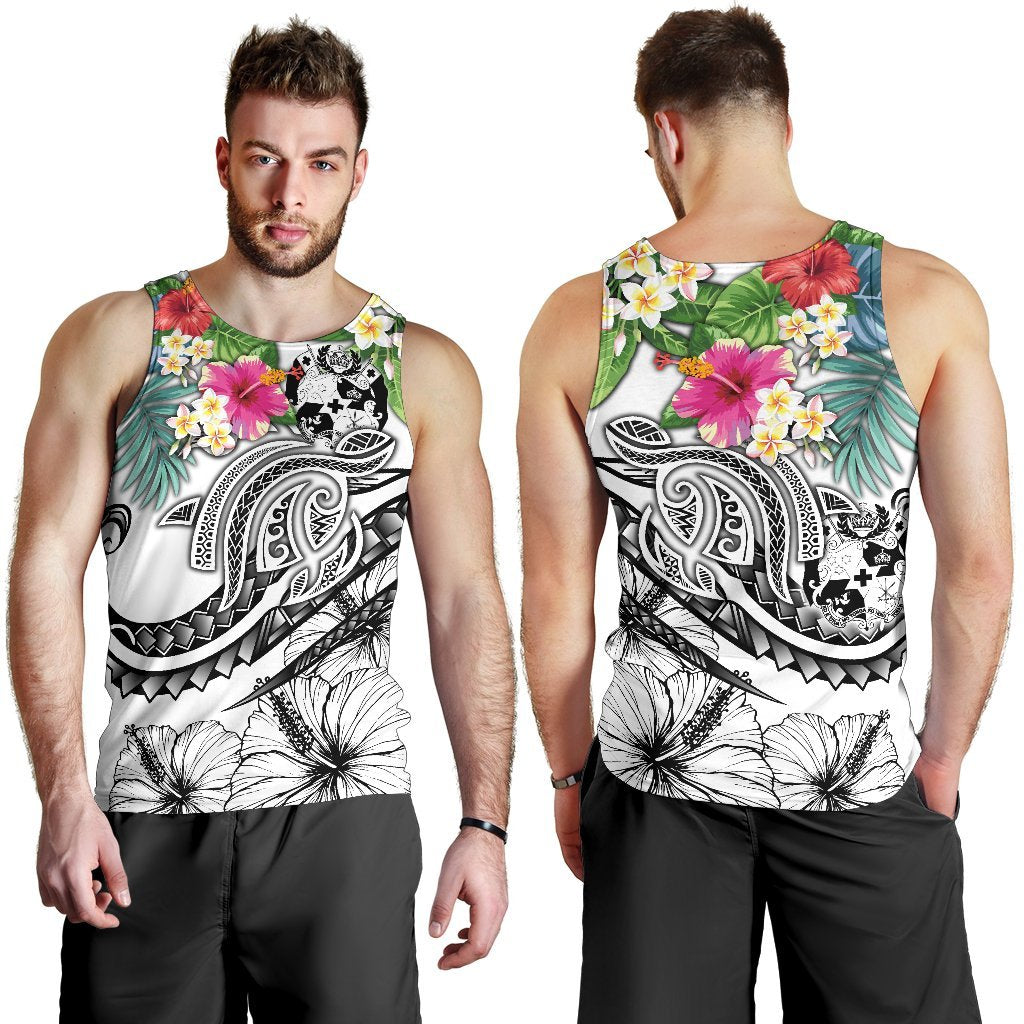 Tonga Polynesian Men's Tank Top - Summer Plumeria (White) - Polynesian Pride
