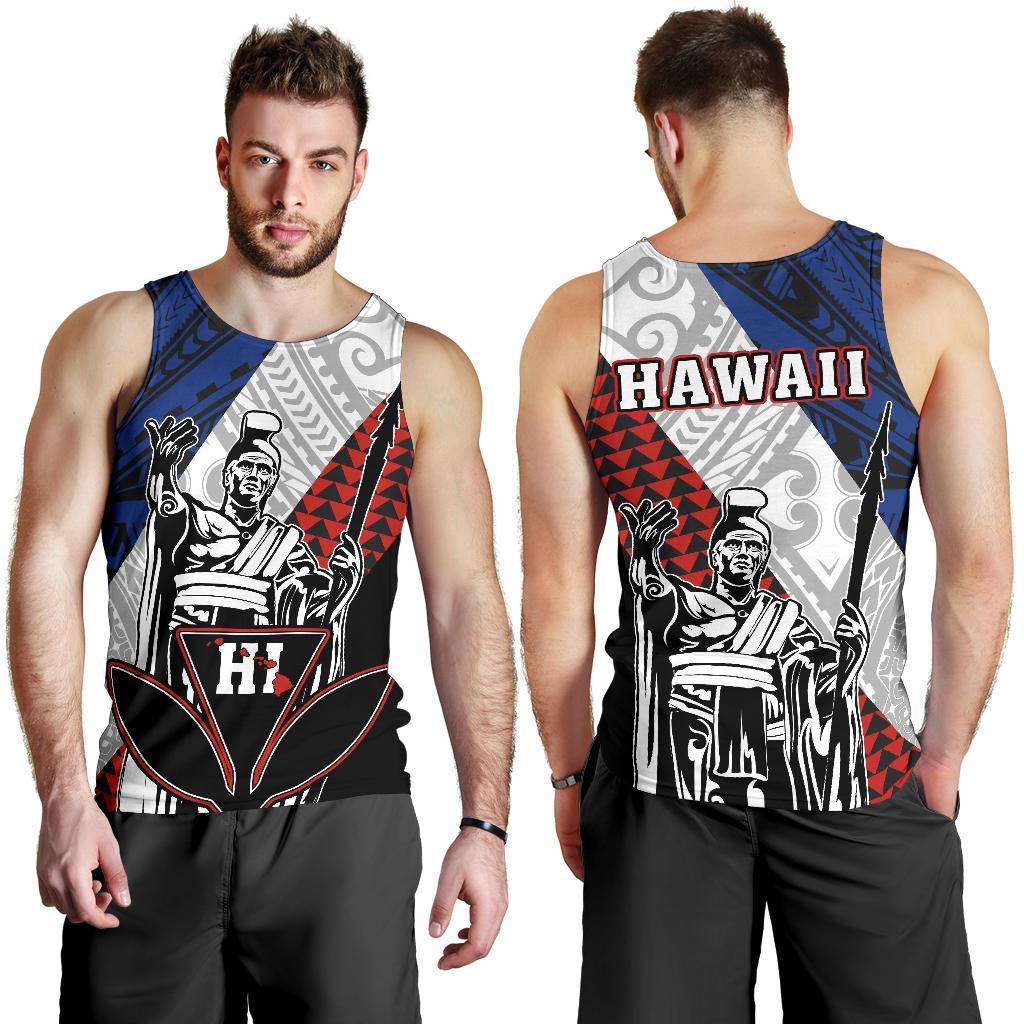 Hawaii Kanaka Cover Kakau Polynesian King Men's Tank Top Blue - Polynesian Pride