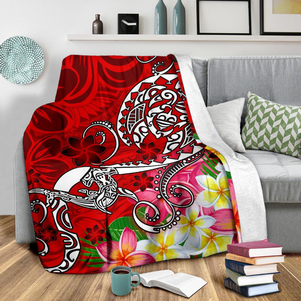 Polynesian Premium Blanket - Turtle Plumeria Red Color - Polynesian Pride