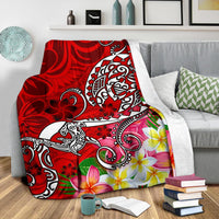 Polynesian Premium Blanket - Turtle Plumeria Red Color - Polynesian Pride