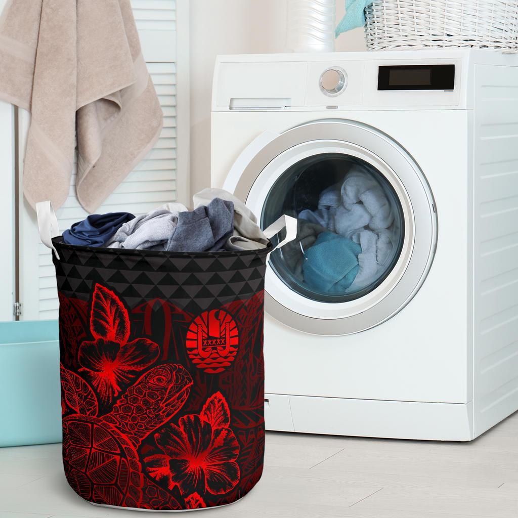 Tahiti Laundry Basket - Polynesian Turtle Hibiscus Red - Polynesian Pride