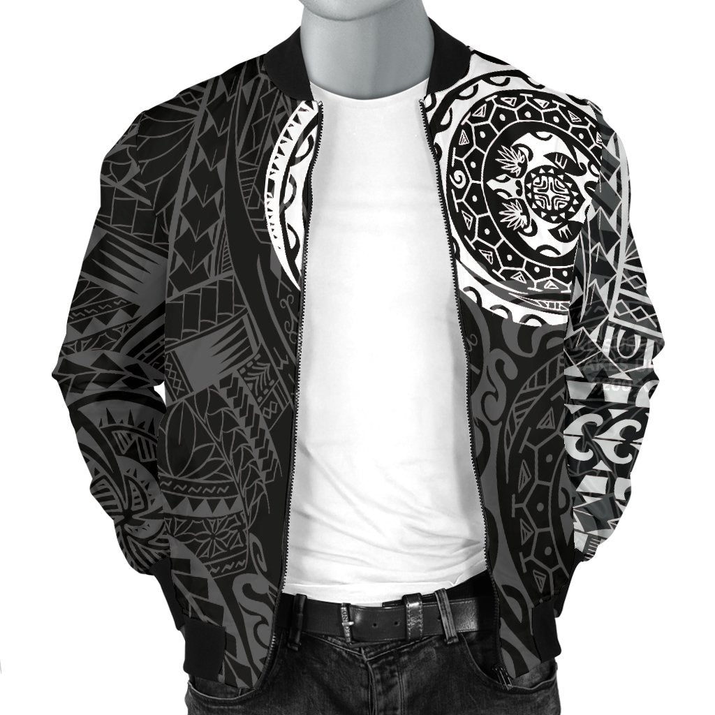 Polynesian Tattoo Style Men's Bomber Jacket White - Polynesian Pride