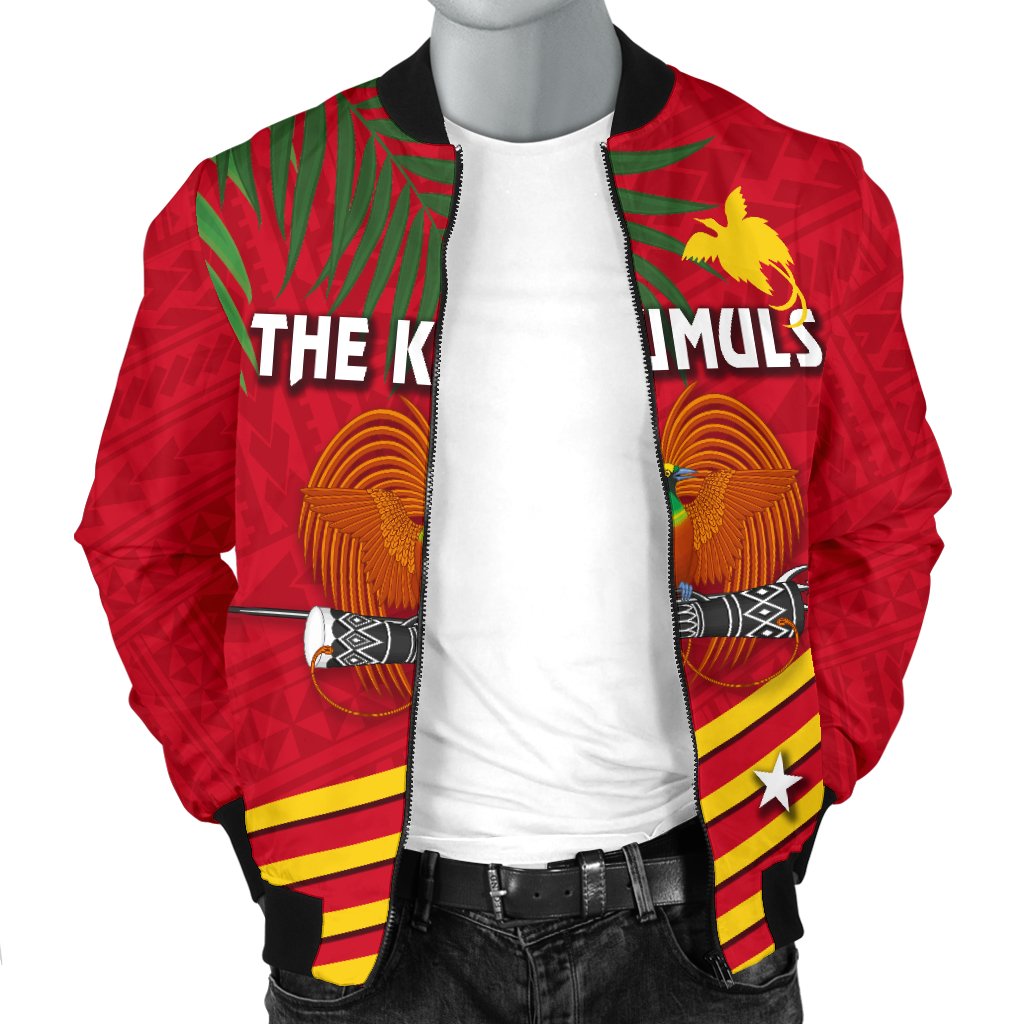 Papua New Guinea Rugby Men Bomber Jacket Coconut Leaves - The Kumuls - Polynesian Pride