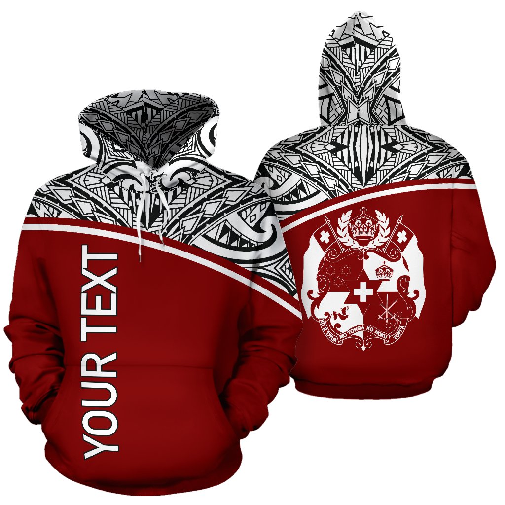 Tonga All Over Custom Hoodie Red Curve Unisex Red - Polynesian Pride