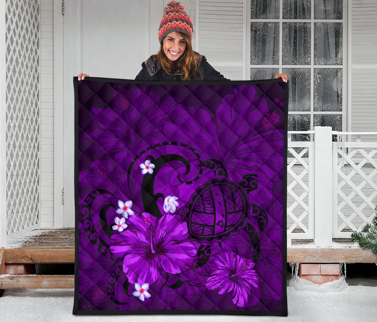 Hawaii Turtle Poly Tribal Purple Premium Quilt - Polynesian Pride