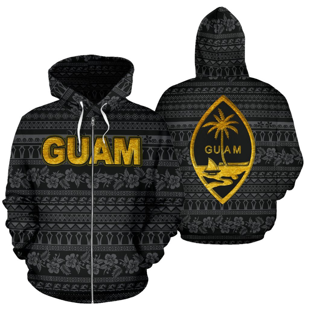 Guam Polynesian Zip up Hoodie Guaman Latte Stone Pattern Black Unisex Black - Polynesian Pride
