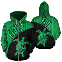 Fiji Tapa Zip up Hoodie Fiji Turtle Mermaid Green Unisex Green - Polynesian Pride