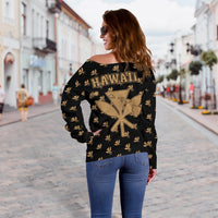 Hawaii King Kanaka Maoli Golden Women's Off Shoulder Sweater - Polynesian Pride