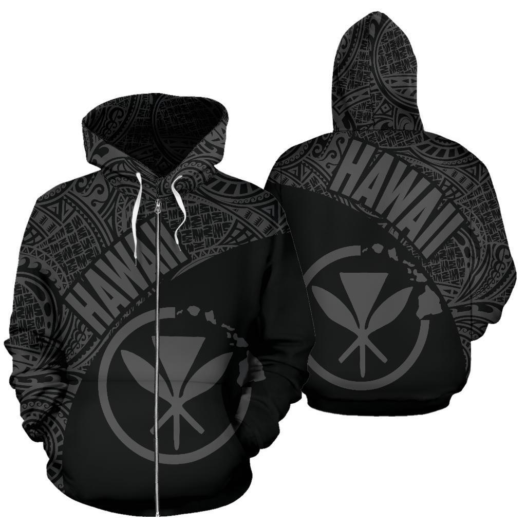 Hawai Zip up Hoodie Hawaii Kanaka Maoli Polynesian Tattoo Gray Version Unisex Black - Polynesian Pride