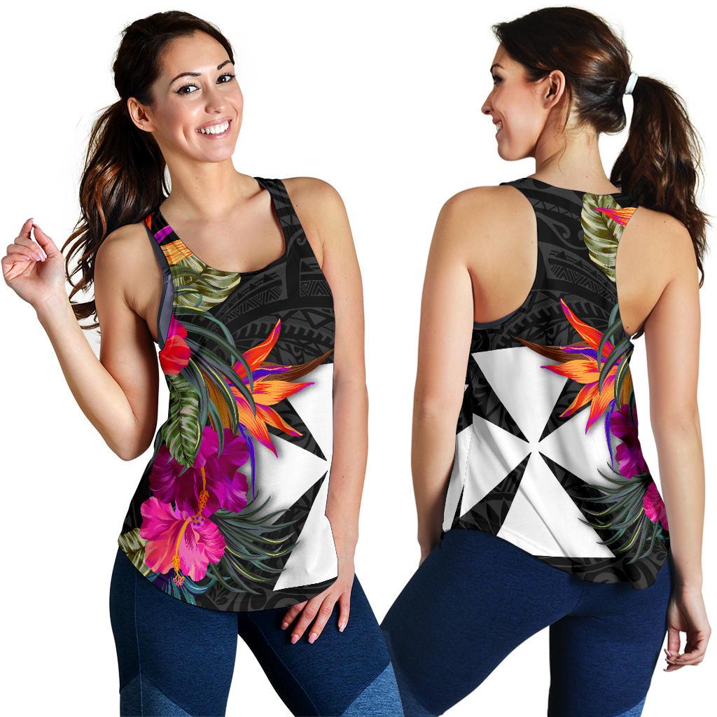 Wallis And Futuna Women's Racerback Tank - Polynesian Hibiscus Pattern Black - Polynesian Pride