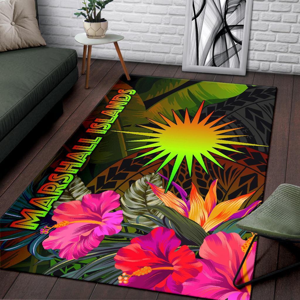 Marshall Islands Polynesian Area Rug - Hibiscus and Banana Leaves - Polynesian Pride