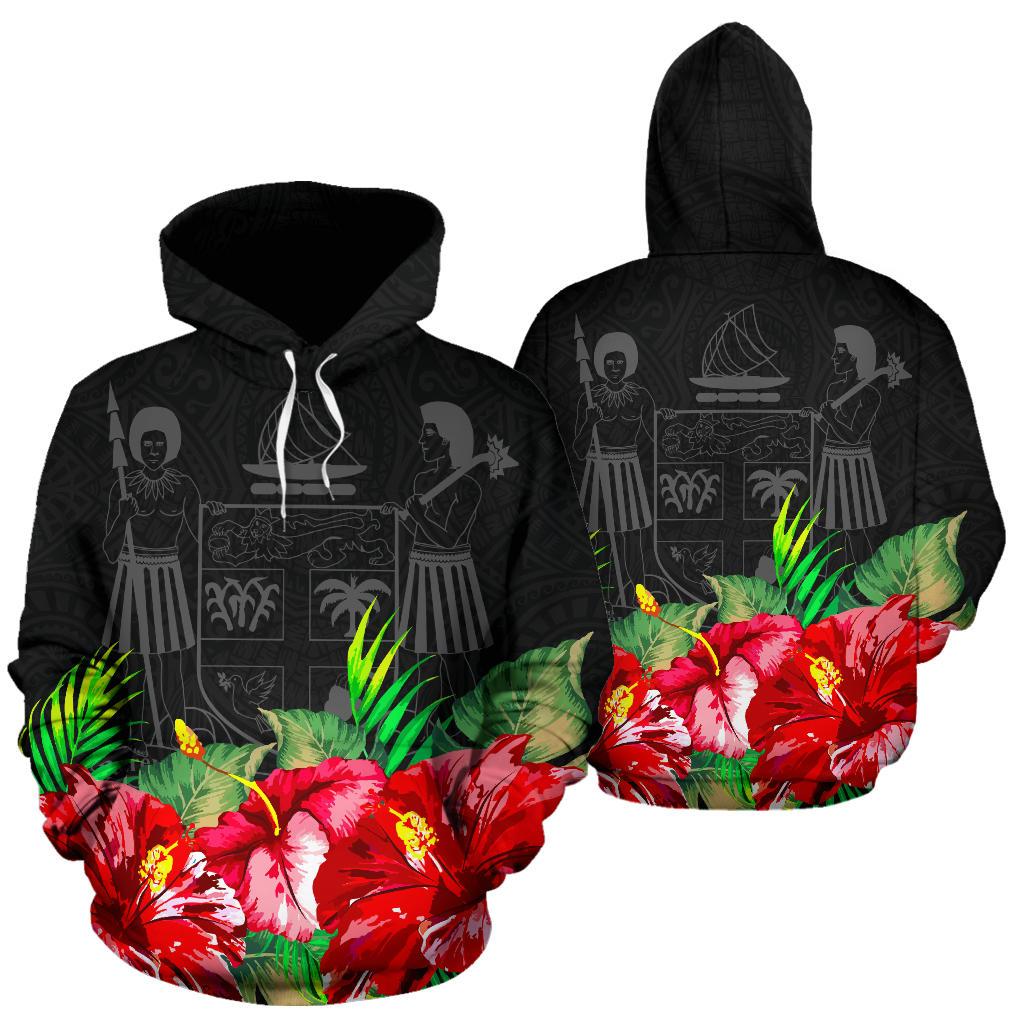 Fiji Polynesian Hoodie Black Hibiscus Unisex Black - Polynesian Pride