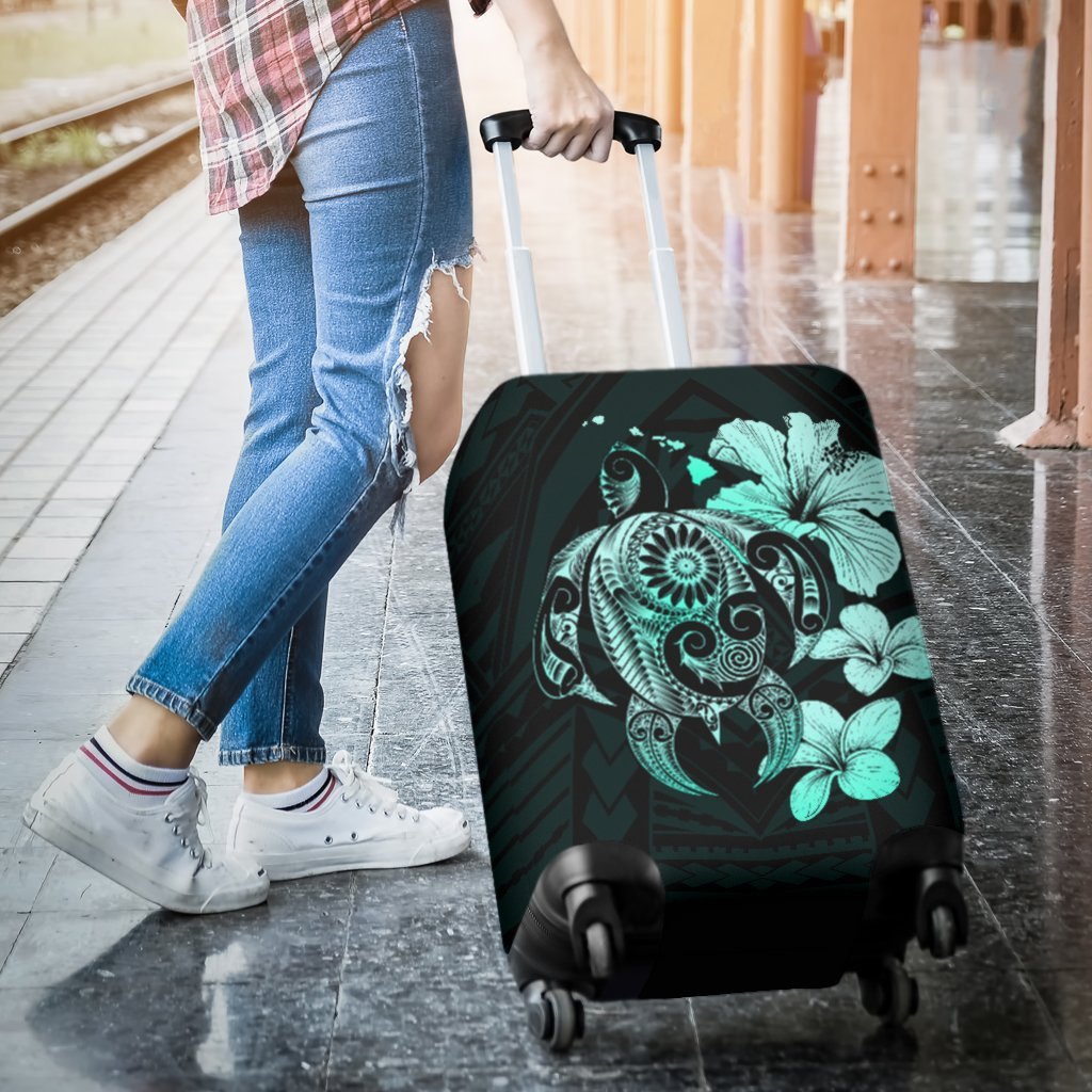 Hibiscus Plumeria Mix Polynesian Turquoise Turtle Luggage Covers - Polynesian Pride