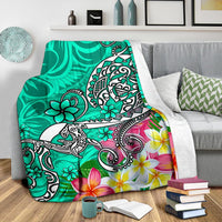 Polynesian Premium Blanket - Turtle Plumeria Turquoise Color - Polynesian Pride