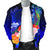 Cook Islands Custom Personalised Men's Bomber Jacket - Humpback Whale with Tropical Flowers (Blue) - Polynesian Pride