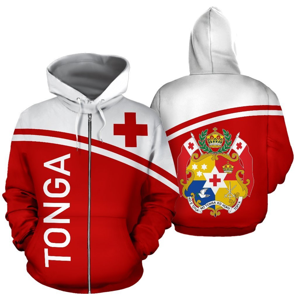 Tonga All Over Zip up Hoodie Polynesian Curve Version Unisex Red - Polynesian Pride