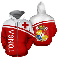 Tonga All Over Zip up Hoodie Polynesian Curve Version Unisex Red - Polynesian Pride