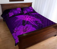 Hawaiian Whale Swim Hibiscus Polynesian Quilt Bedding Set - Purple - Polynesian Pride