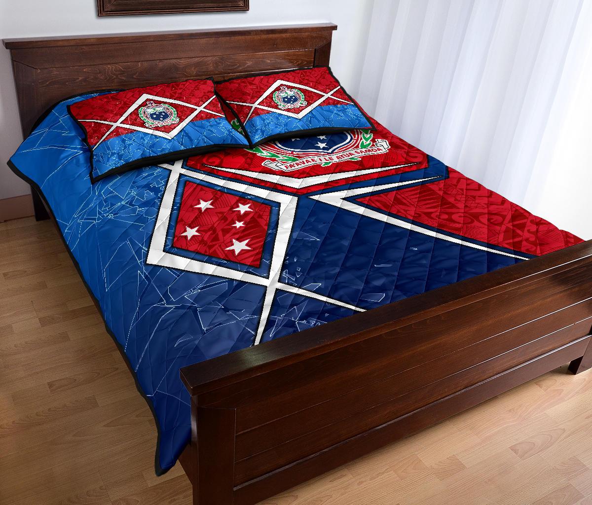 Samoa Quilt Bed Set - Samoa Flag with Polynesian Patterns - Polynesian Pride