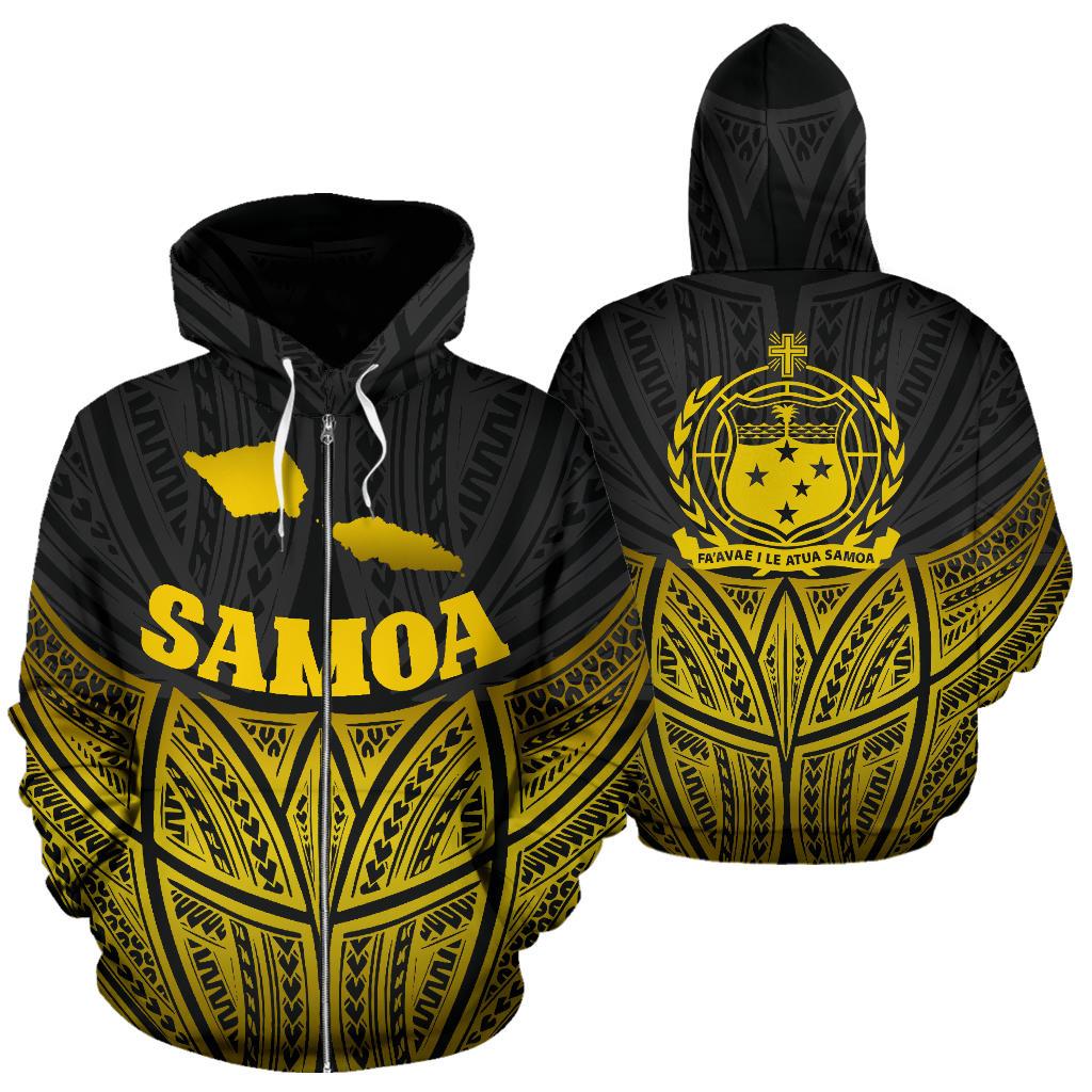 Samoa Polynesian Zip up Hoodie Gold Pride Map and Seal Unisex Gold - Polynesian Pride