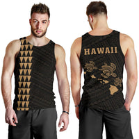 Hawaii Kakau Polynesian Three Turtles Map Men's Tank Top - Gold Gold - Polynesian Pride