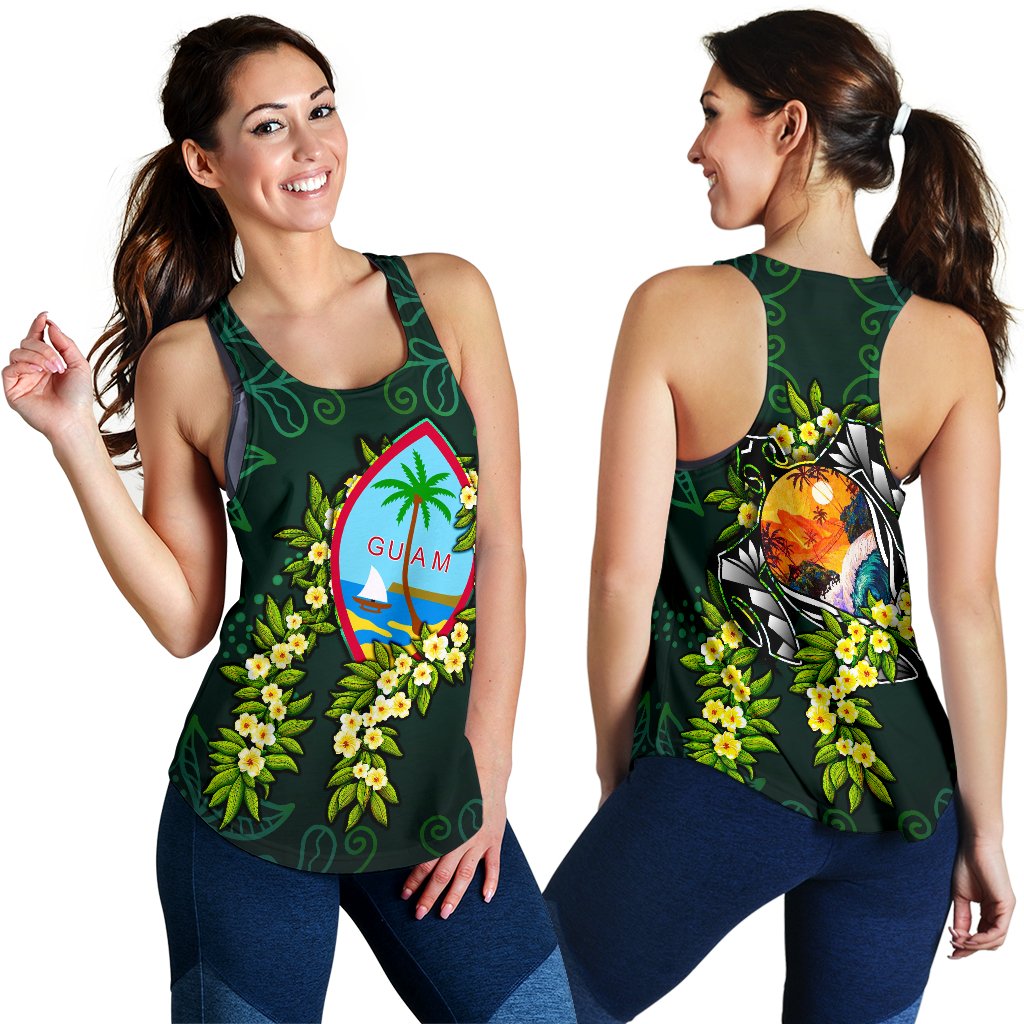 Guam Polynesian Women Racerback Tank - Ti Leaf Lei Turtle Green - Polynesian Pride