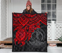 Vanuatu Polynesian Premium Quilt - Vanuatu Coat Of Arms & Red Turtle Hibiscus - Polynesian Pride