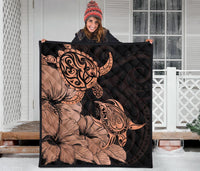 Hawaii Turtle Premium Quilt Polynesian Hibiscus Art Orange AH - Polynesian Pride