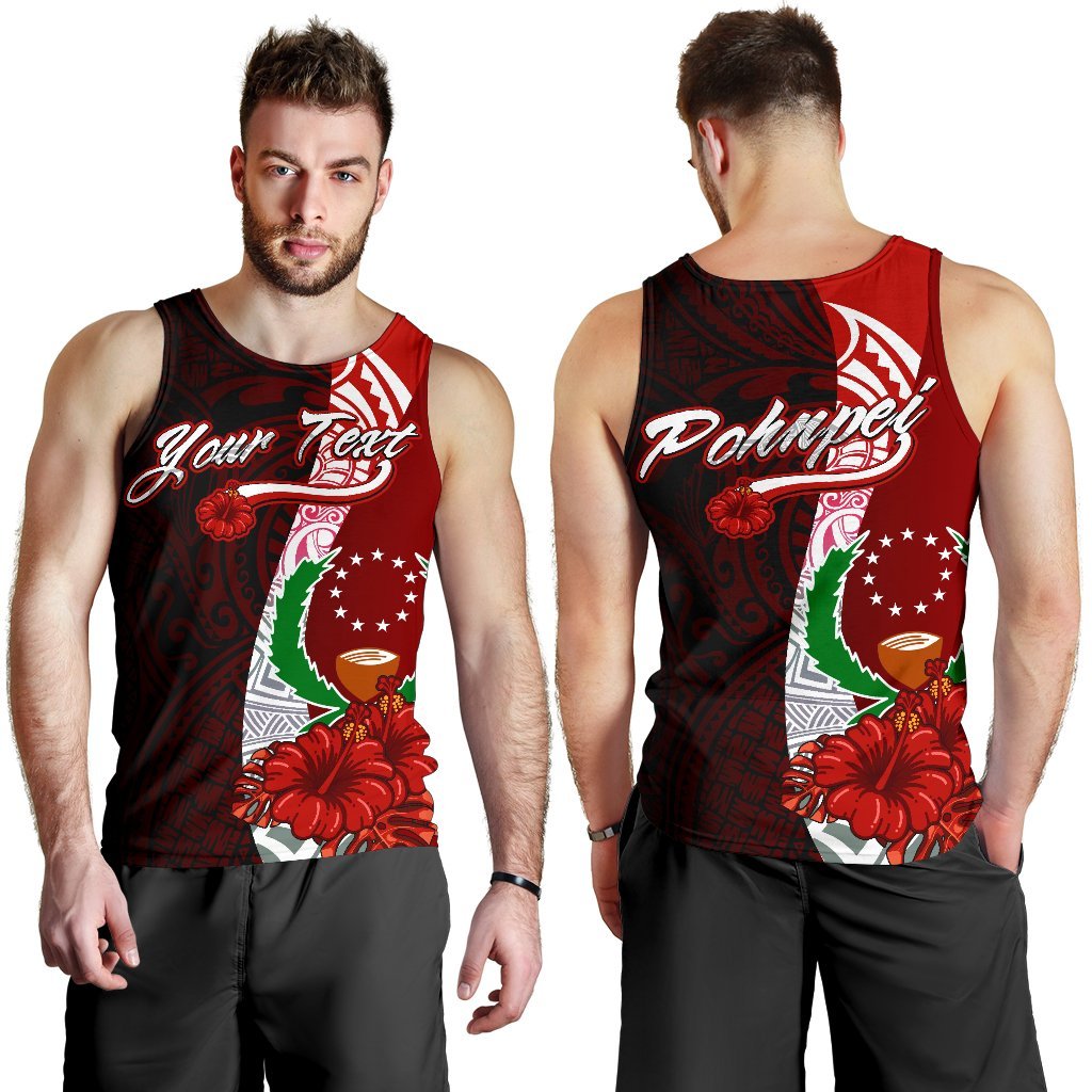 Pohnpei Micronesia Custom Personalised Men's Tank Top - Coat Of Arm With Hibiscus Red - Polynesian Pride