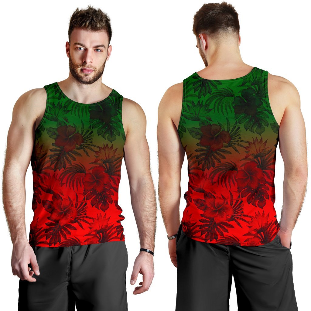 Polynesian Men's Tank Top - Red Hibiscus Patterns - Polynesian Pride