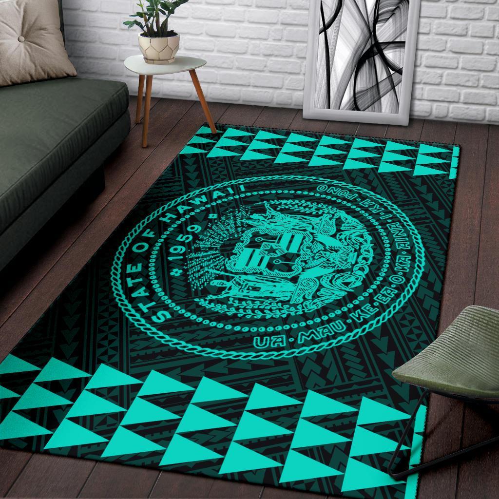 Kakau Seal Of Hawaii Polynesian - Turquoise Rug - Polynesian Pride