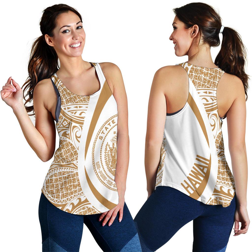 Hawaii White Gold Polynesian Women's Racerback Tank - Circle Style White - Polynesian Pride