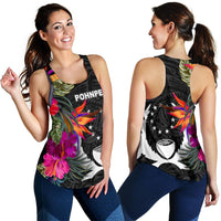 Pohnpei Women's Racerback Tank - Polynesian Hibiscus Pattern Black - Polynesian Pride