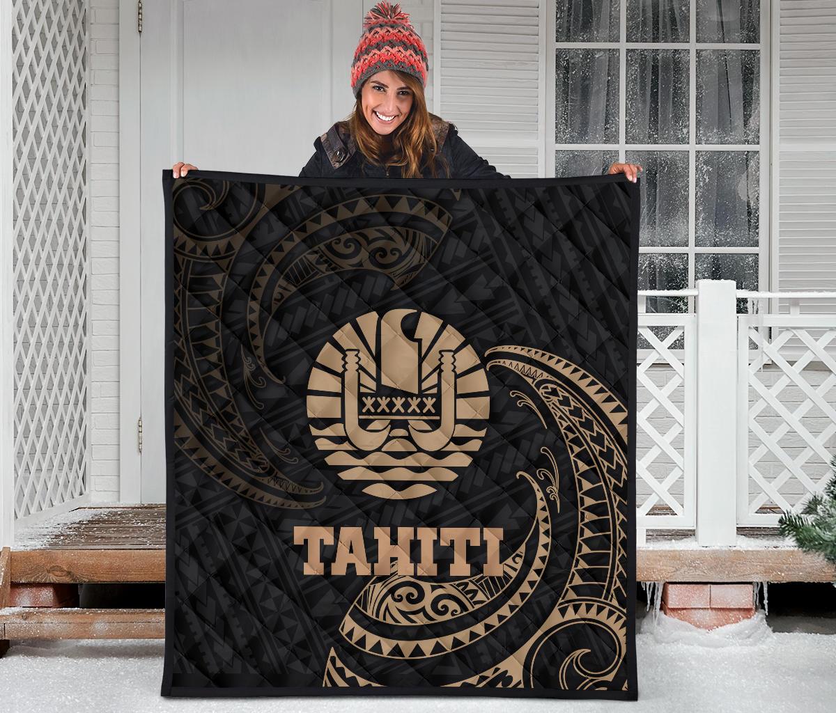 Tahiti Polynesian Premium Quilt - Gold Tribal Wave - Polynesian Pride