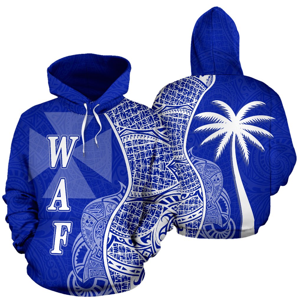 Wallis nd Futuna Polynesian Hoodie Coconut Tree Blue Unisex Blue - Polynesian Pride